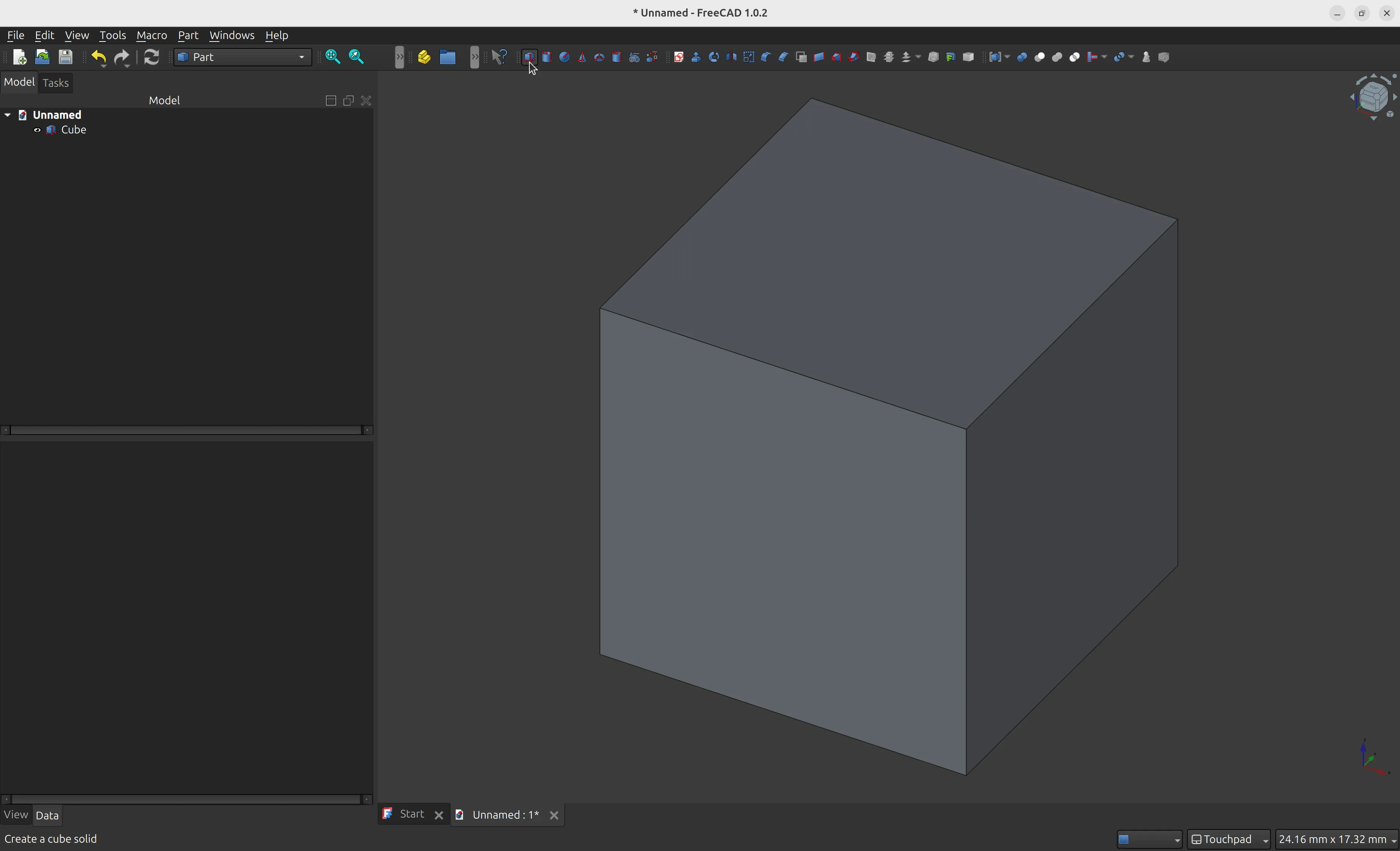 Creating a new model on FreeCAD