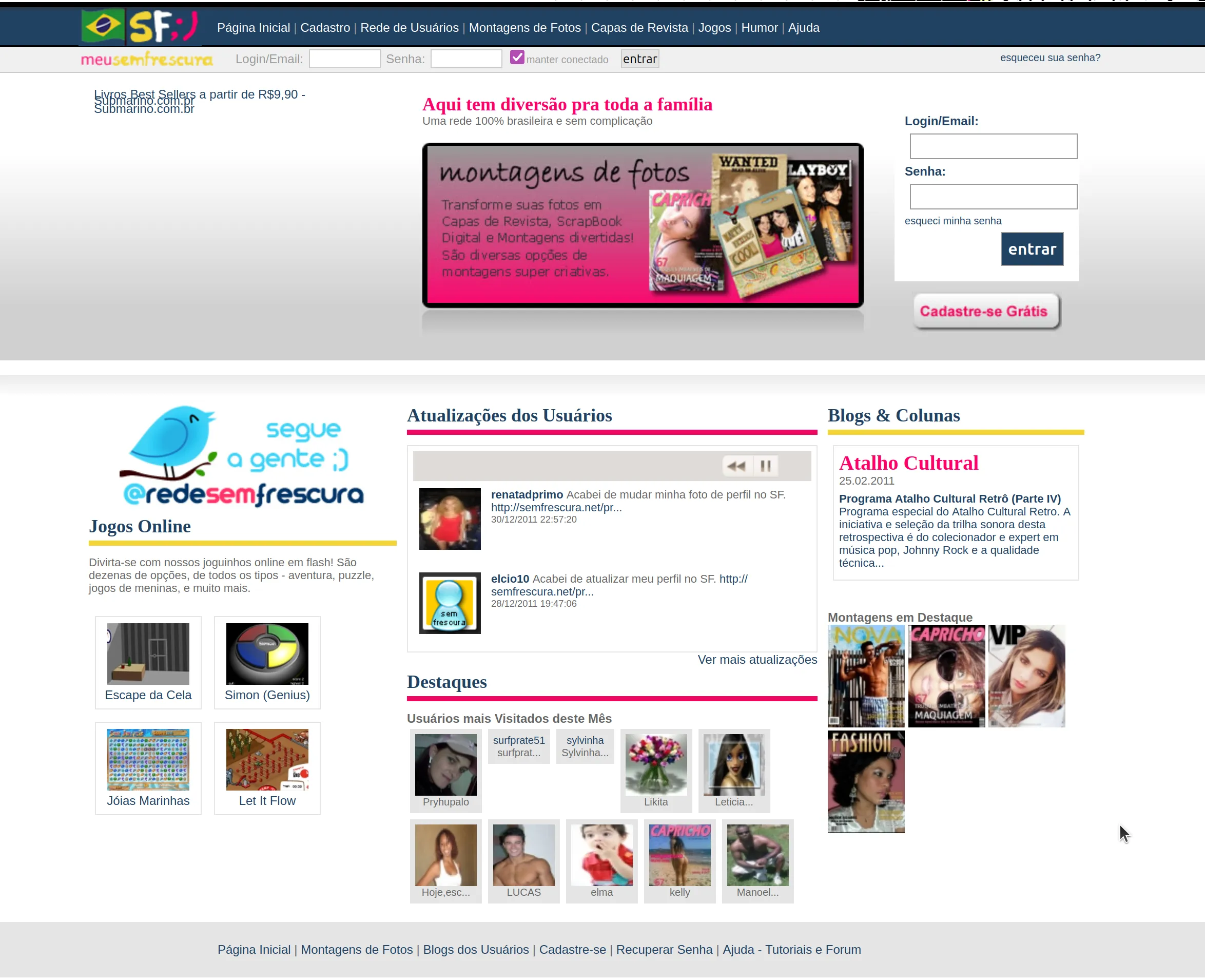 Screenshot from Wayback Machine showing my first side project called "semfrescura.net"