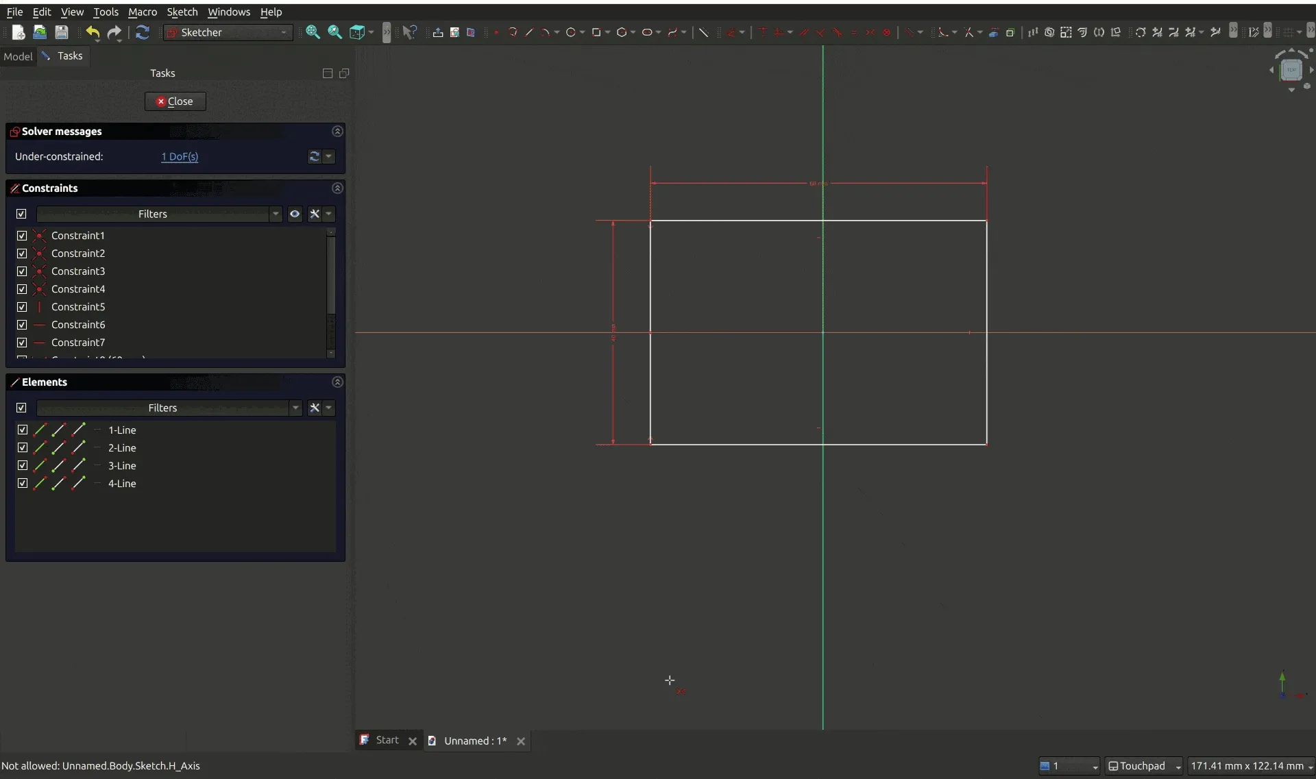 Adding a vertical symmetry constrain to the rectangle